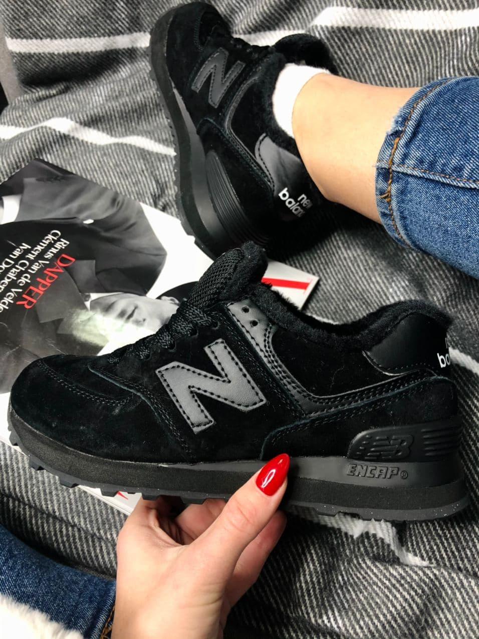 

Женские зимние кроссовки New Balance 574 Black / Нью Беланс 574 Черные МЕХ 40, Черный