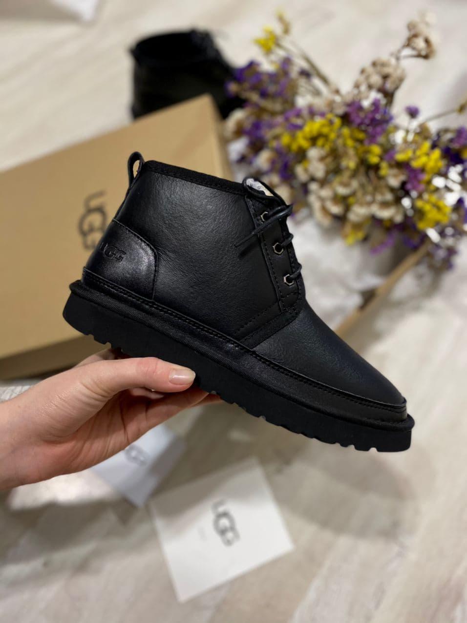 

Женские зимние ботинки UGG Neumel Black Leather / Угги Черные Кожаные 37
