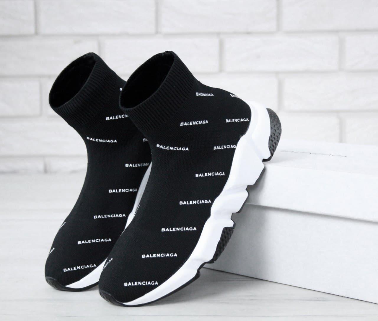 

Женские кроссовки Balenciaga Speed Trainer Black White / Баленсиага Спид Черные Белые, Черно-белый