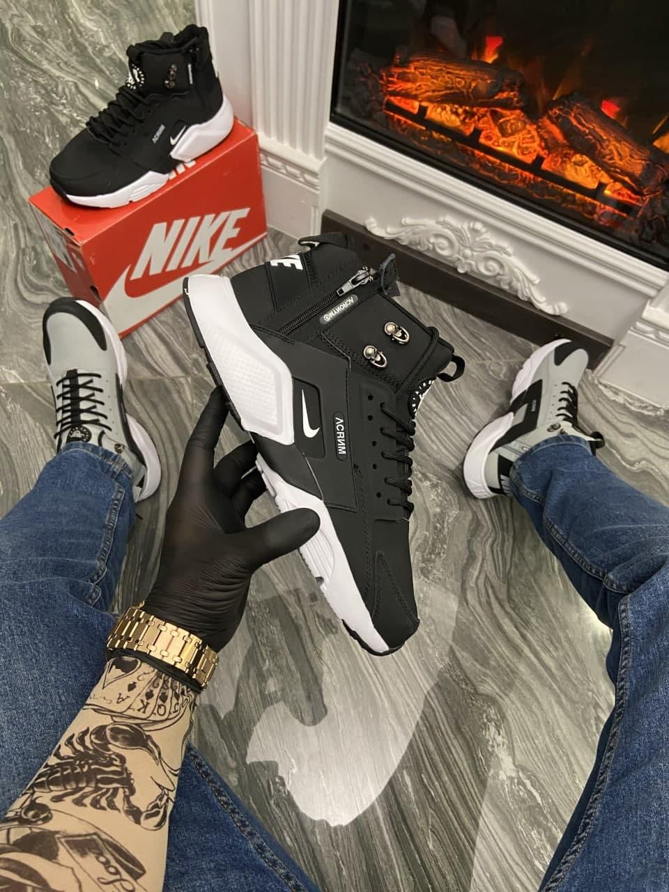 

Мужские кроссовки Nike Air Huarache MID Winter Black White / Найк Аир Хуарачи МИД Зима Черные Белые (Термо) 45