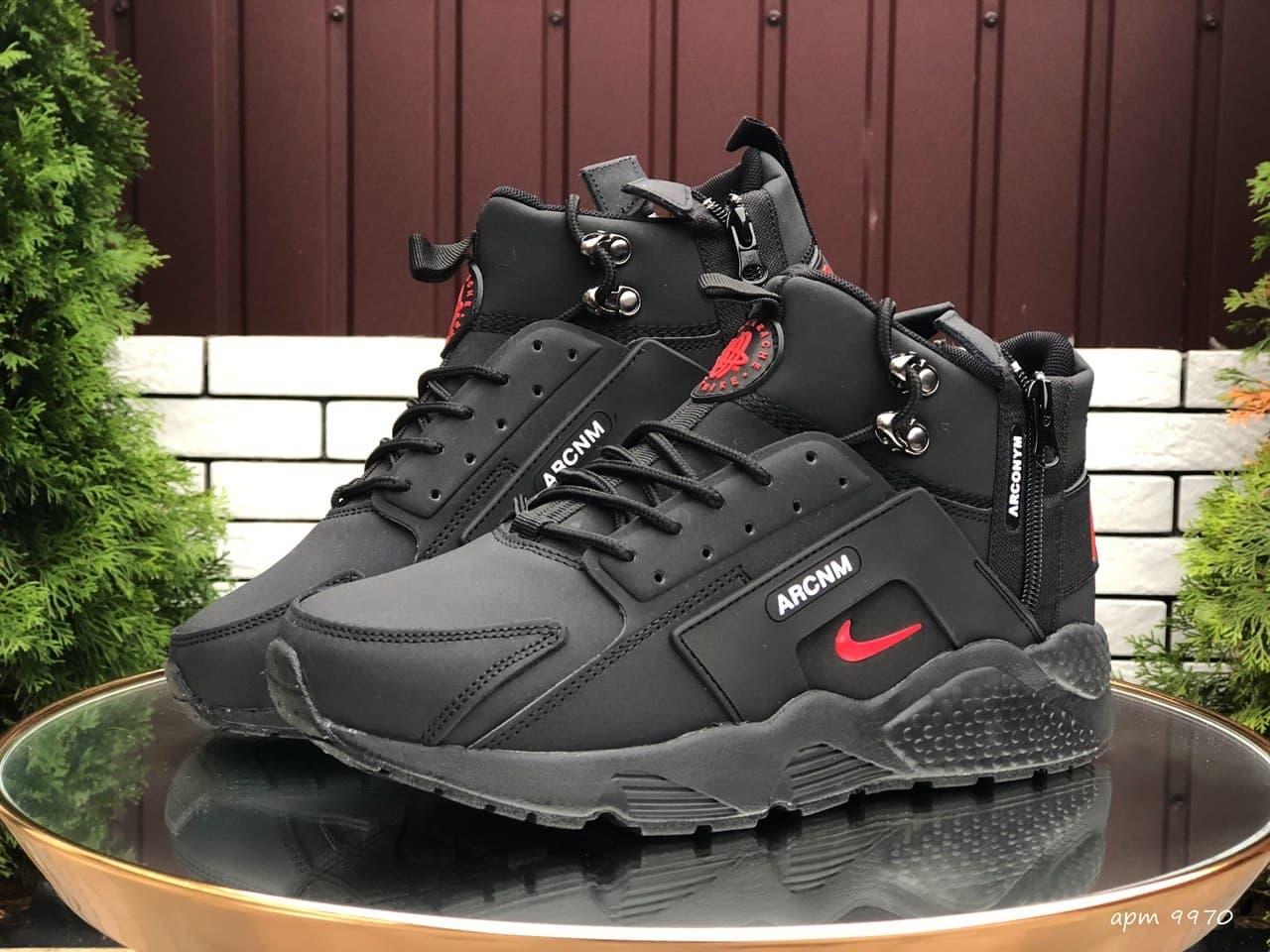 

Мужские зимние кроссовки Nike Air Huarache Black Red / Найк Аир Хуарачи Черные Красные 43