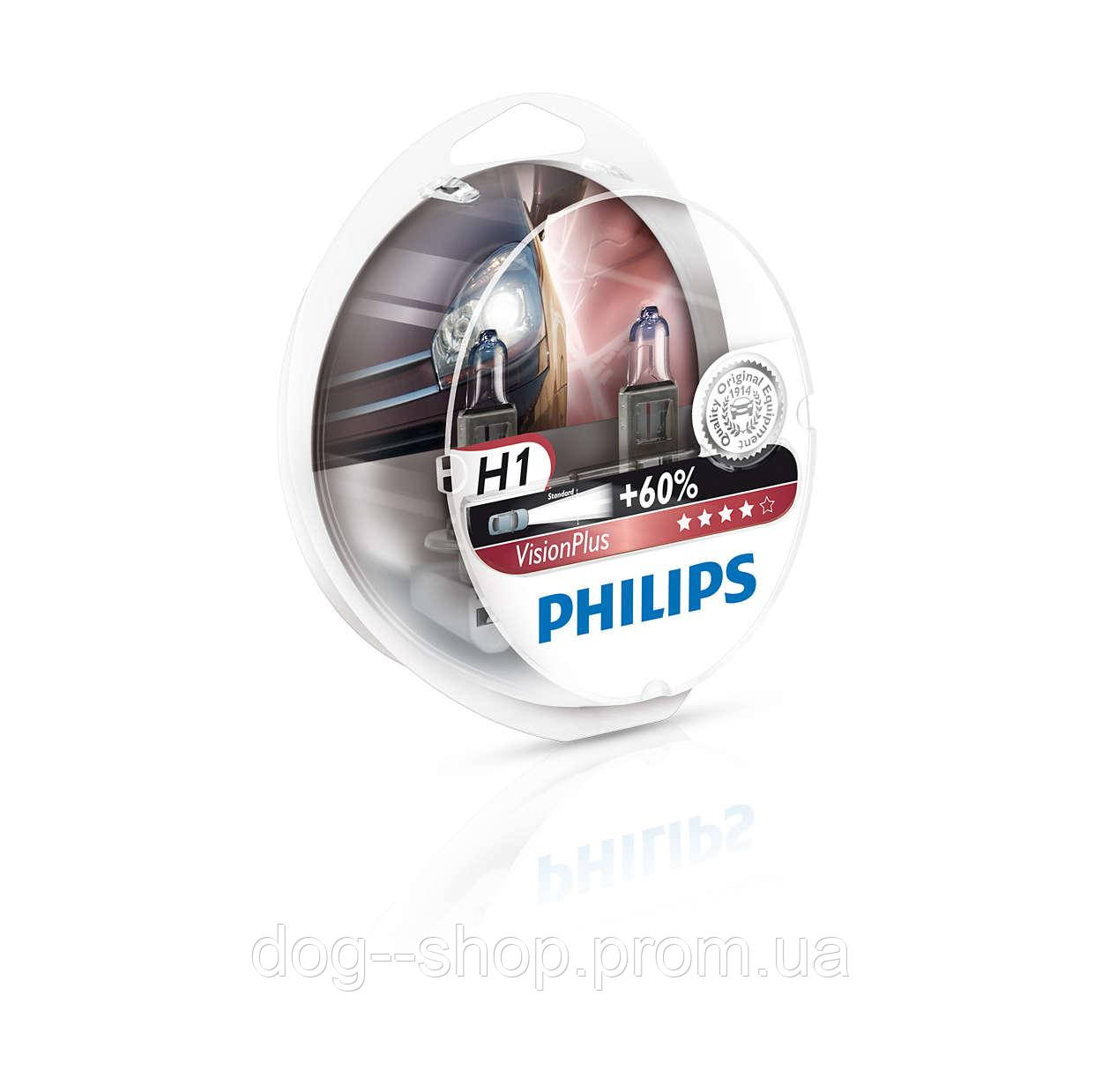 

Фирменная лампа PHILIPS цоколь H1 \ 55W 12V (P14,5s) Vision Plus ближний \ дальний свет