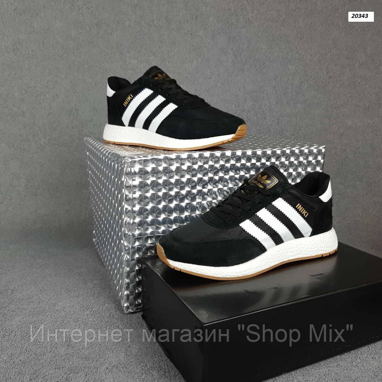 

Кроссовки женские Adidas INIKI в стиле Адидас Иники, замша код OD-20343. Черные c белым 38, Черный