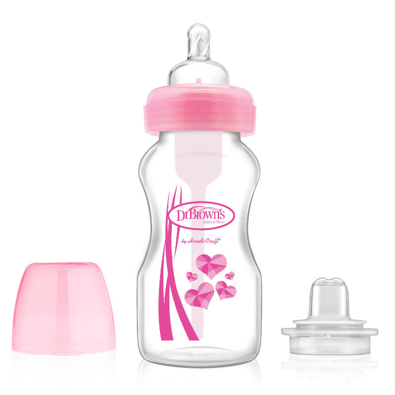 Бутылочка-поильник с широким горлышком, со сменным носиком и соской 3-го уровня, 270 мл, цвет розовый, 1 шт. в