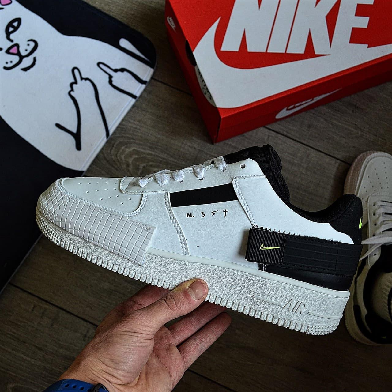 

Мужские кроссовки Nike Air Force 1 Type 354 White Black / Найк Аир Форс 1 Type 354 Белые Черные, Белый