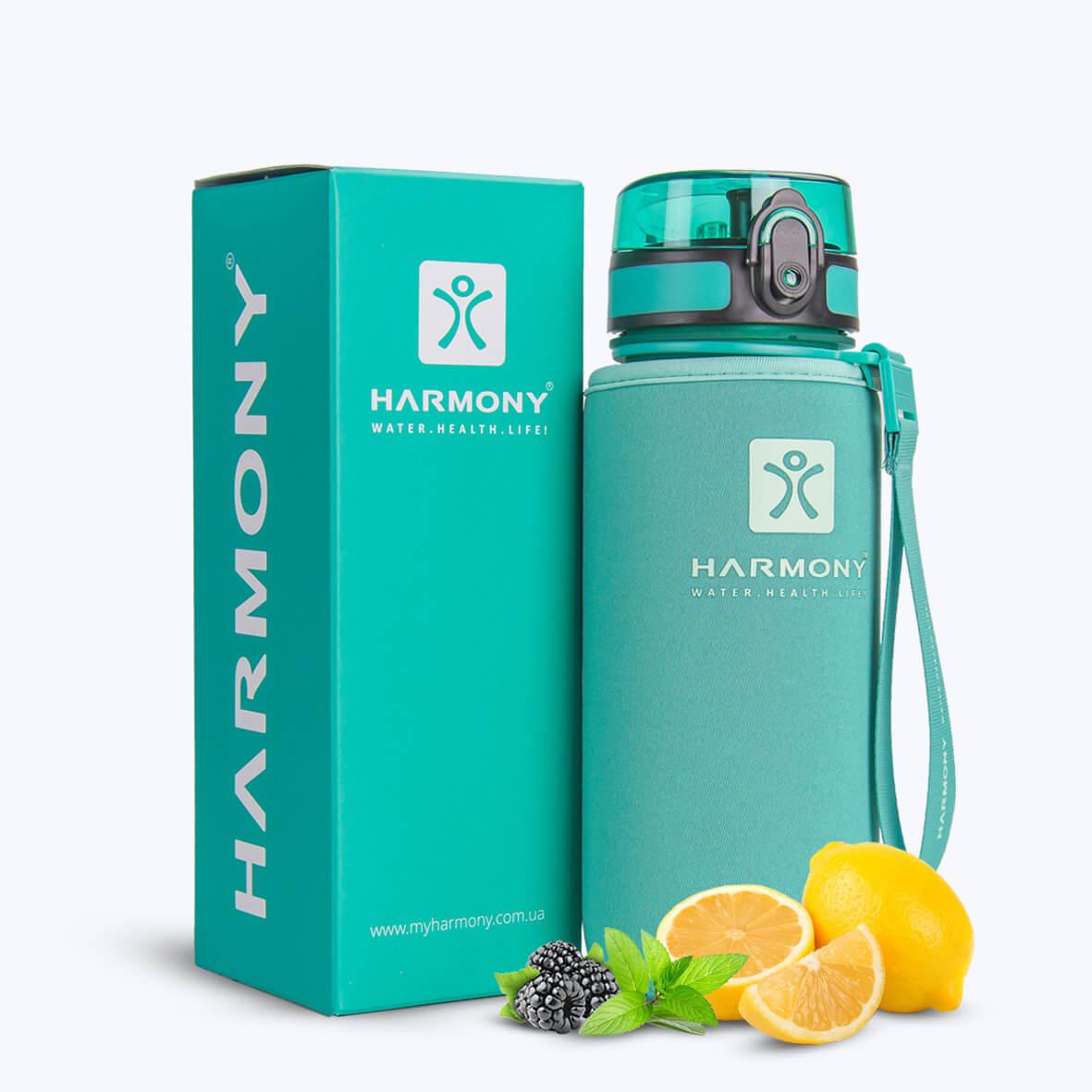 

Бутылка для воды Harmony Total Aqua 0,65 л. с контейнером для фруктов и защитным неопреновым чехлом.