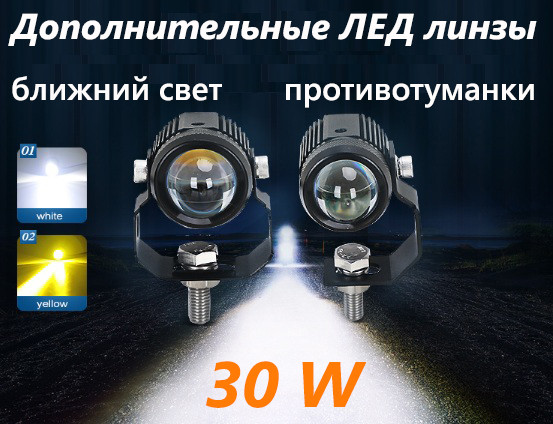 

Led Линзы дополнительного света в противотуманки мотоцыкл авто белый желтый свет Cyclone led mf-01, Черный