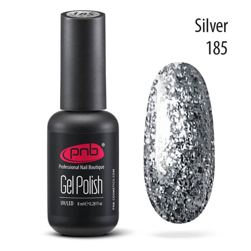 Гель-лак PNB Gel nail polish №185 silver 8 мл