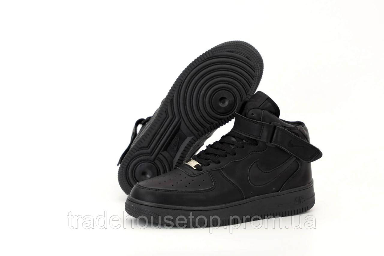 

Мужские черные кожаные кроссовки Nike Air Force 1 High Black (Найк Аир Форс высокие) 44