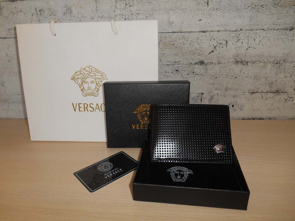 

Мужской кошелек, портмоне, бумажник Versace, кожа, Италия, Черный