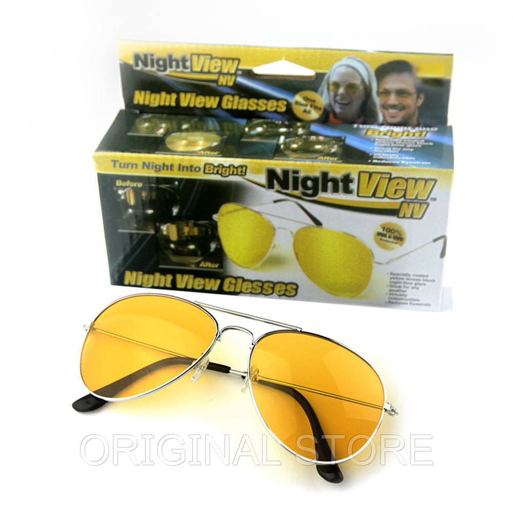 

Очки для водителей желтые для ночного вождения, Авиаторы Night View Glasses в металлической оправе