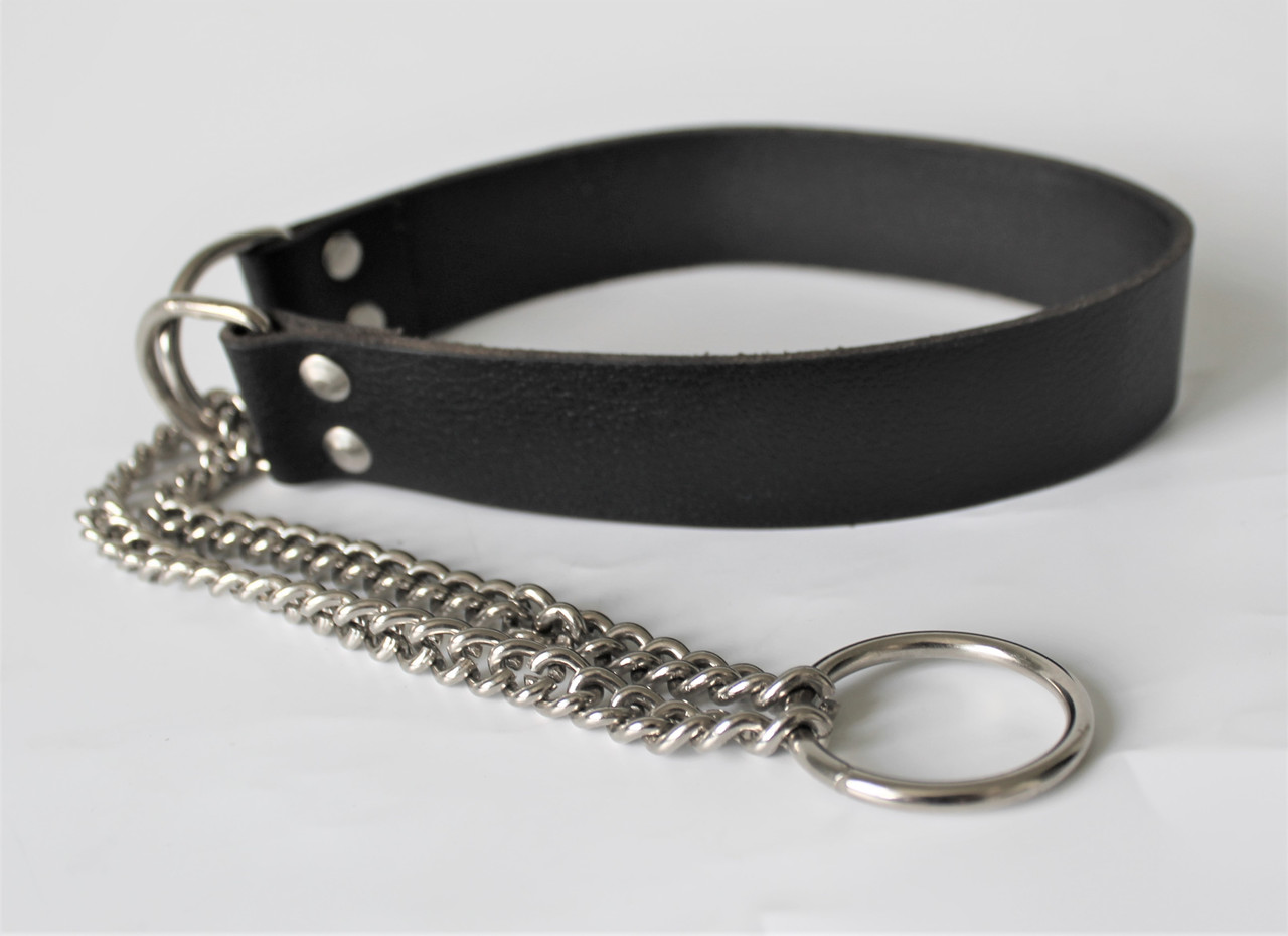 

Ошейник из натуральной кожи "Lockdog" с цепью, Черный