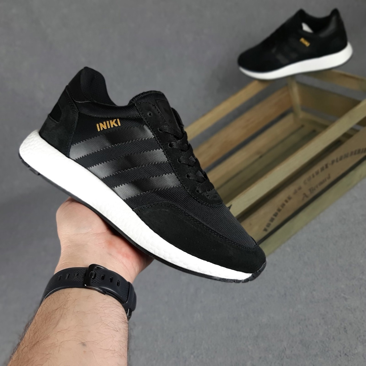 

Кроссовки женские Adidas Iniki черные, Адидас Иники, натуральная замша, сетка, прошиты. Код OD-20342 37, Черный