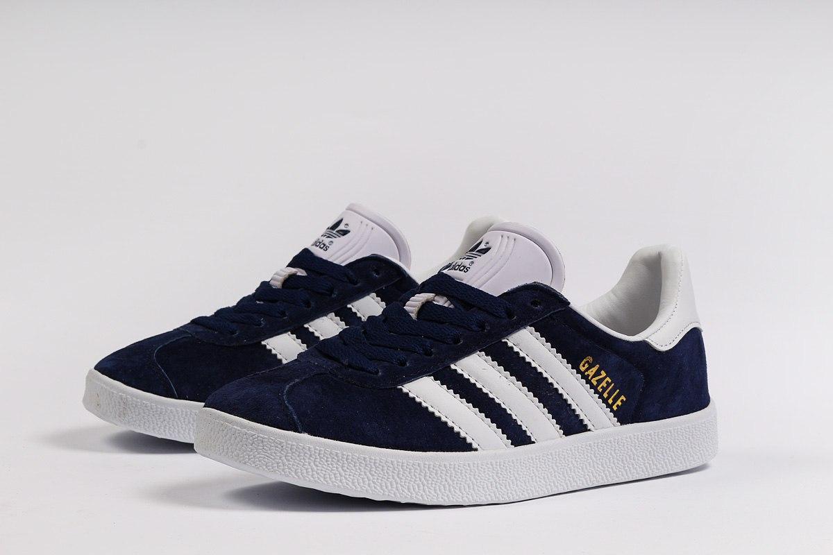 

Adidas Gazelle женские демисезонные темно синие кроссовки на шнурках, Синий