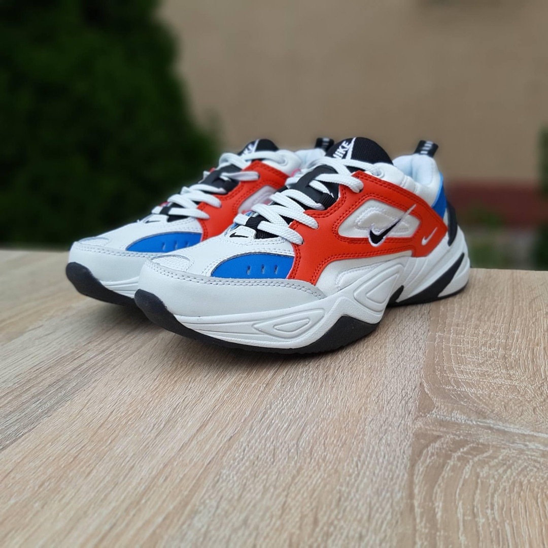 

Nike M2K Tekno женские демисезонные белые с красным с синим кроссовки на шнурках, Белый