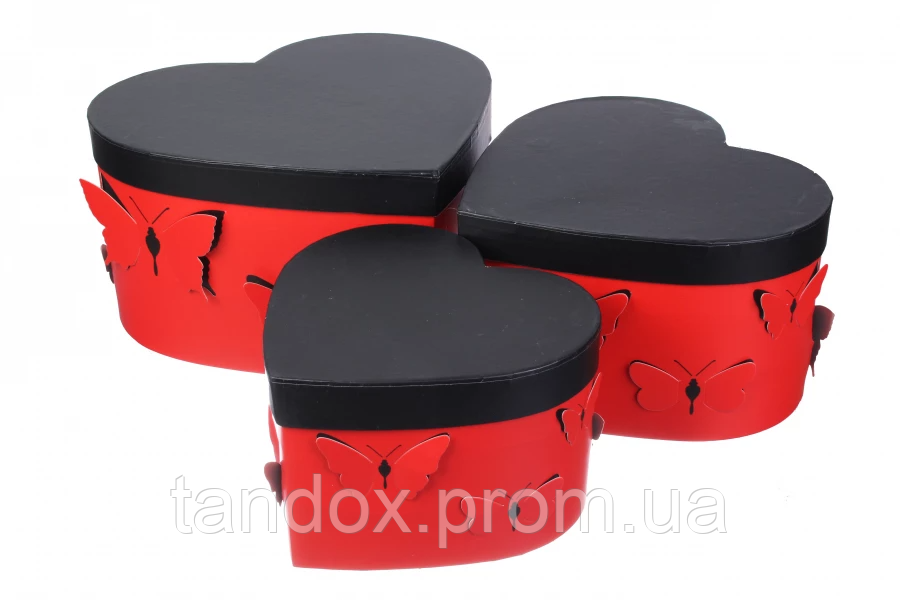 Набор подарочных коробок с бабочками Красный (комплект 3 шт)