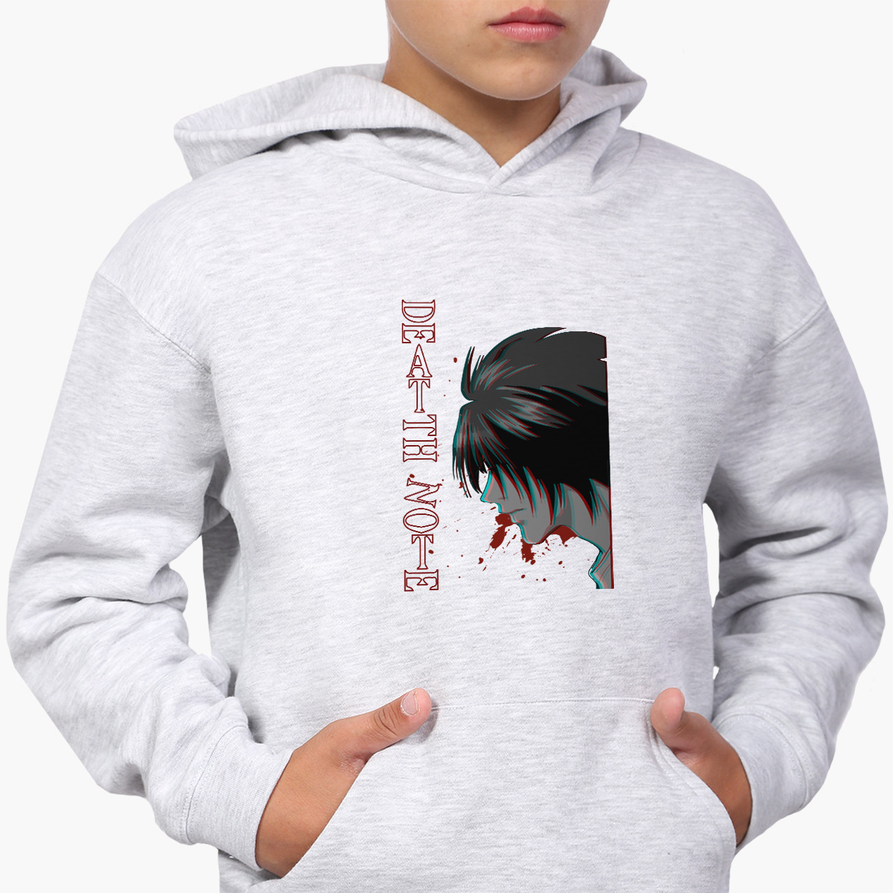 

Худи для мальчика Эл Лоулайт Тетрадь смерти (L Death Note) Кенгуру Светло-серый (9298-2824) 140