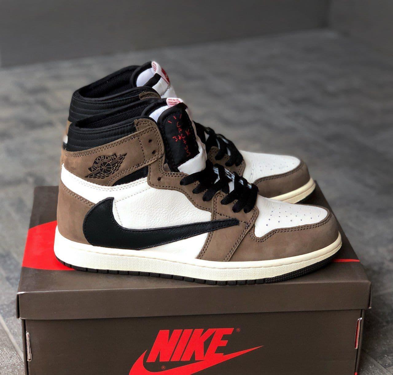 

Мужские кроссовки Nike Air Jordan 1 Retro High x Travis Scott / Найк Аир Джордан 1 Ретро Высокие Трэвис Скотт, Коричневый