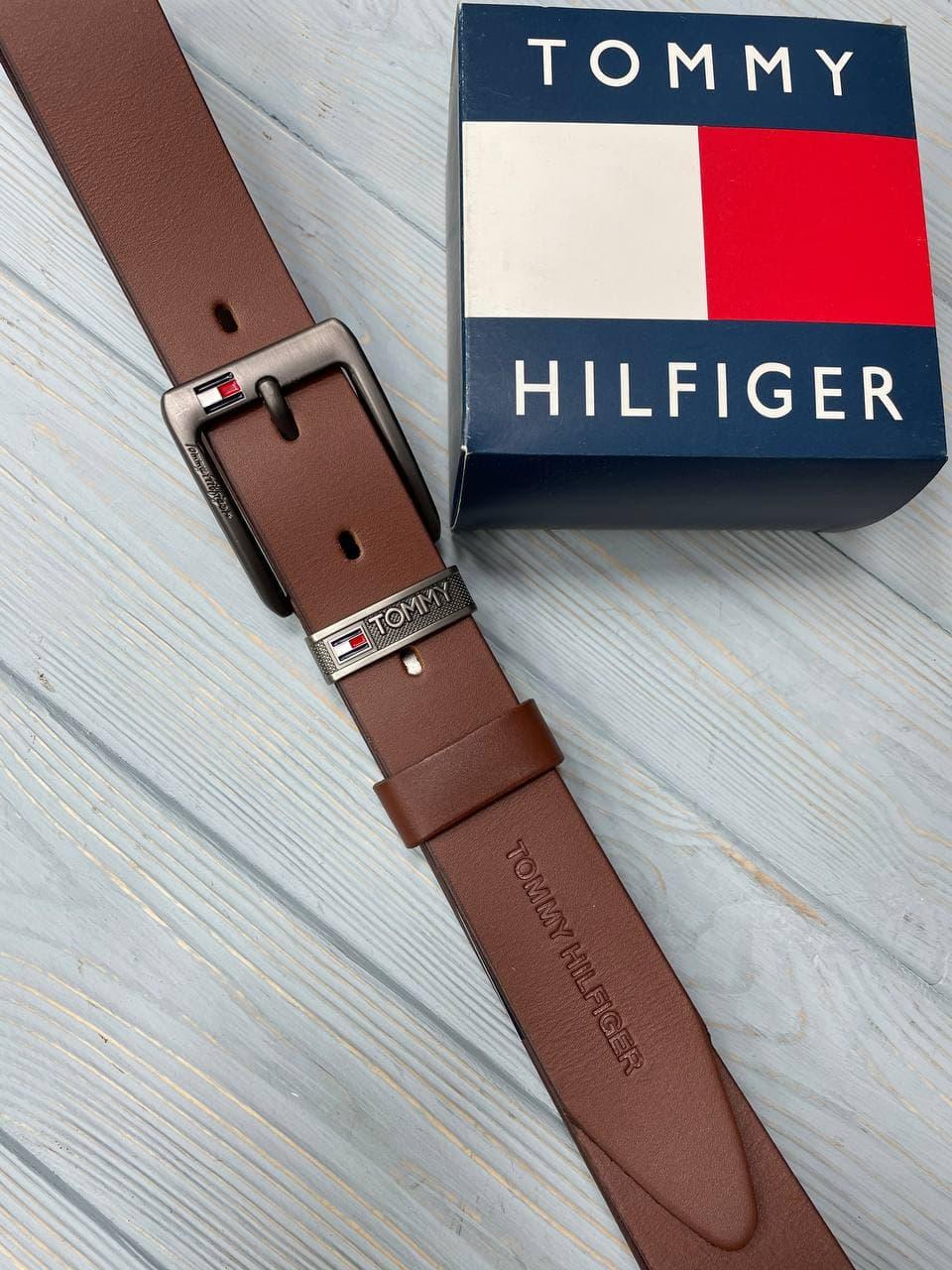 

Кожаный мужской ремень Tommy Hilfiger Томми Хилфигер коричнево-рыжий цвет реплика