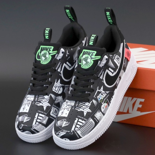 

Женские кроссовки Nike Air Force 1 Low, кожа, черный, белый, зеленый, Вьетнам 40 (КД-4