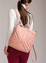 Вместительный женский городской, повседневный пудровый рюкзак-сумка матовая эко-кожа пудра (светло-розовый)