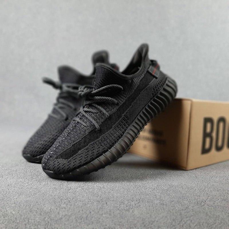 

Кроссовки Adidas Yeezy Boost 350 v2 чёрные текстильные весенние адидас популярные для фитнеса 44, Черный