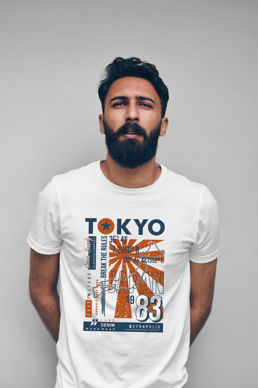 

Белая Мужская футболка с принтом Tokyo M