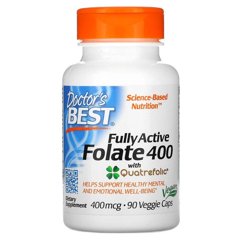 

Doctor's Best, Полностью активный фолат 400 с кватрофоликом, Fully Active Folate, 400 мкг, 90 капсул