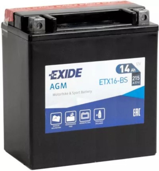 

Аккумулятор 14Ah-12v Exide (ETX16-BS) (150х87х161) L, EN215