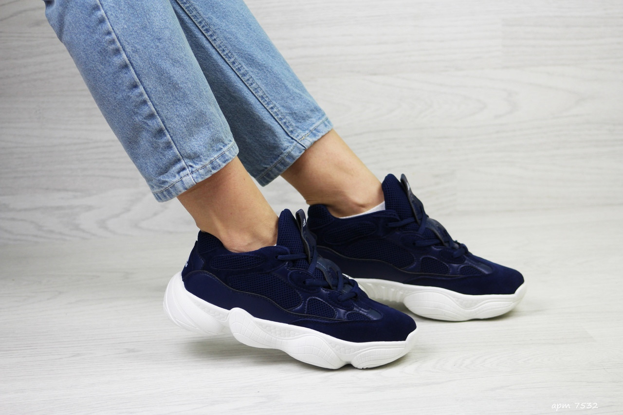 

Кроссовки Adidas Yeezy 500 темно синие весенне/осенние адидас удобные для зала, Синий