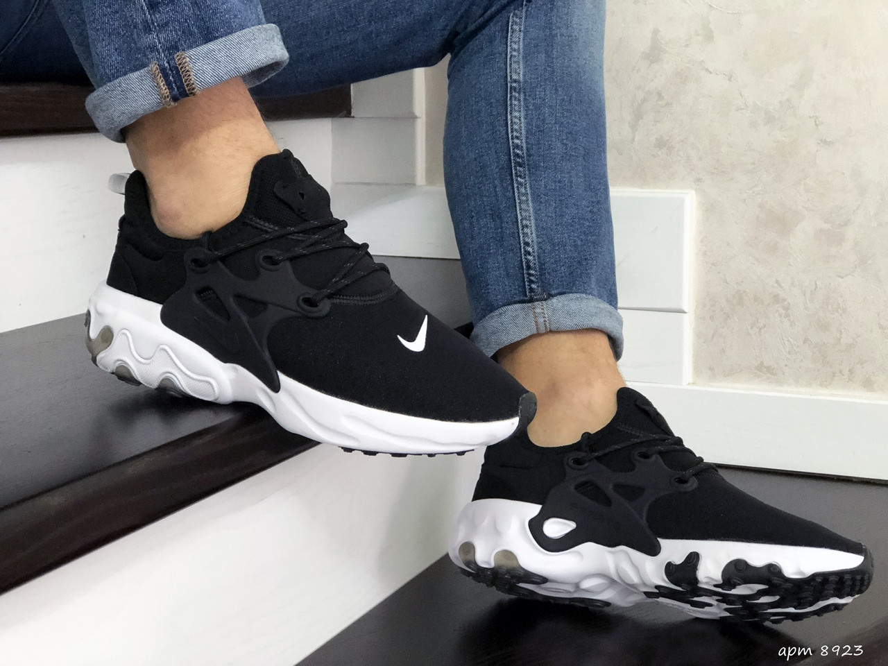 

Кроссовки Nike air presto React черно-белые на весну и осень найк амортизирующие для спортзала, Черный