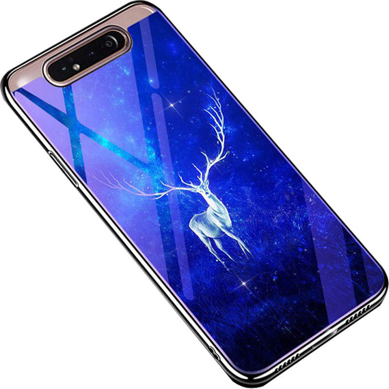

TPU+Glass чехол Fantasy с глянцевыми торцами для Samsung Galaxy A80, Олень / бирюзовый