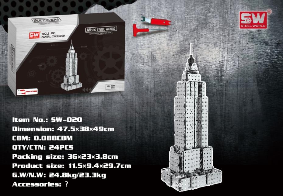 

Конструктор SW-020 (24шт) металл, Эмпайр-стейт-билдинг, отвертка,1105дет, в кор-ке, 36-23,5-4см