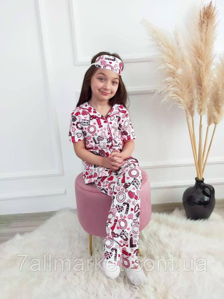 Пижама детская на пуговицах с принтом  на девочку 4-12 лет "MARI" купить оптом в Одессе на 7 км
