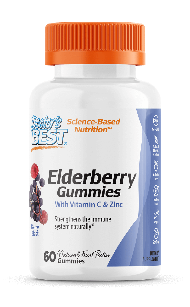 

Черная бузина+ витамин С+ цинк Elderberry Vitamin C & Zinc Doctor's Best 60 жевательных конфет