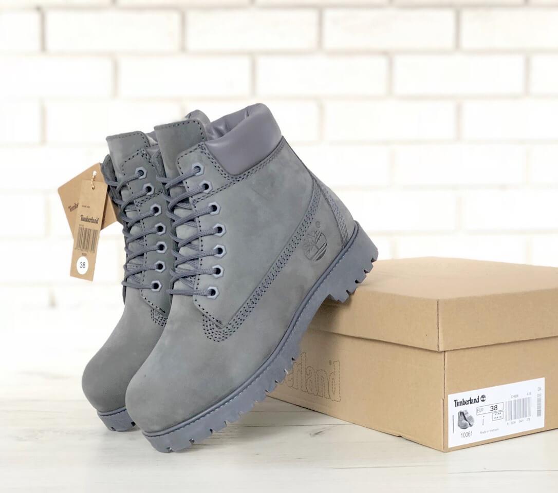 

Мужские ботинки Timberland Classic Boots серого цвета на шерстяном меху (Серые ботинки Тимберленд), Серый
