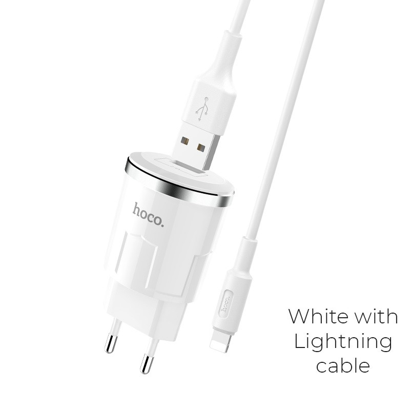 

СЗУ Hoco C37A Charger + Cable (Lightning) 2.4A 1USB Зарядка для смартфона Lightning Apple. Блок питания Hoco, Белый