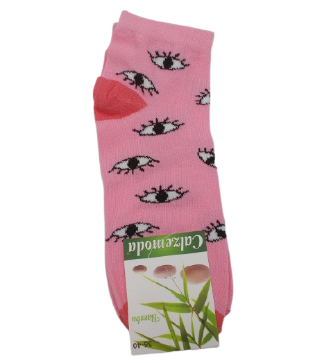 Шкарпетки короткі бамбук Calzemoda 36-40 рожеві з очима