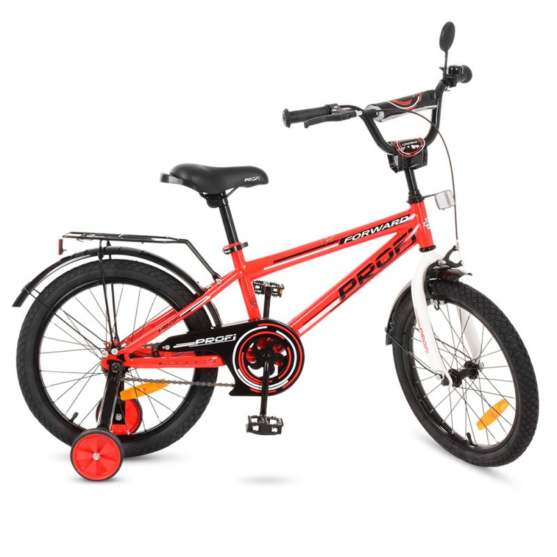 

Велосипед дитячий PROF1 18д. T1875 Forward, дод.колеса, дзвінок, червоний.