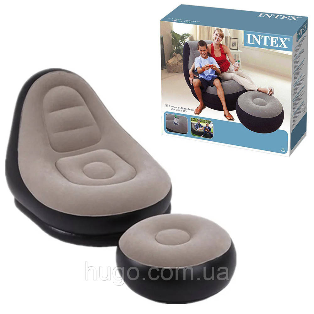 

Надувной диван с пуфиком Air Sofa - 99х130х76см Intex / Надувное кресло с пуфиком