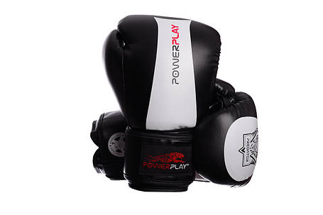 Боксерські рукавиці PowerPlay 3003 Чорно-Білі 16 унцій, фото 2