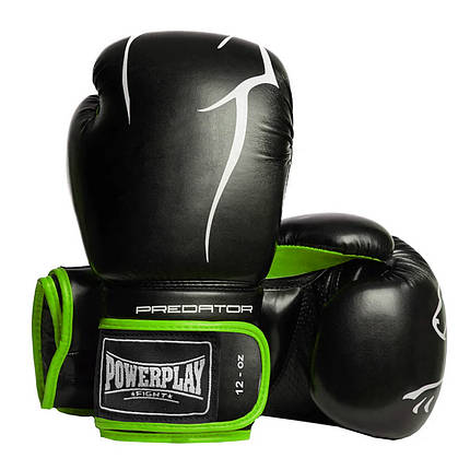 Боксерские перчатки PowerPlay 3018 черно-зеленые 12 унций, фото 2