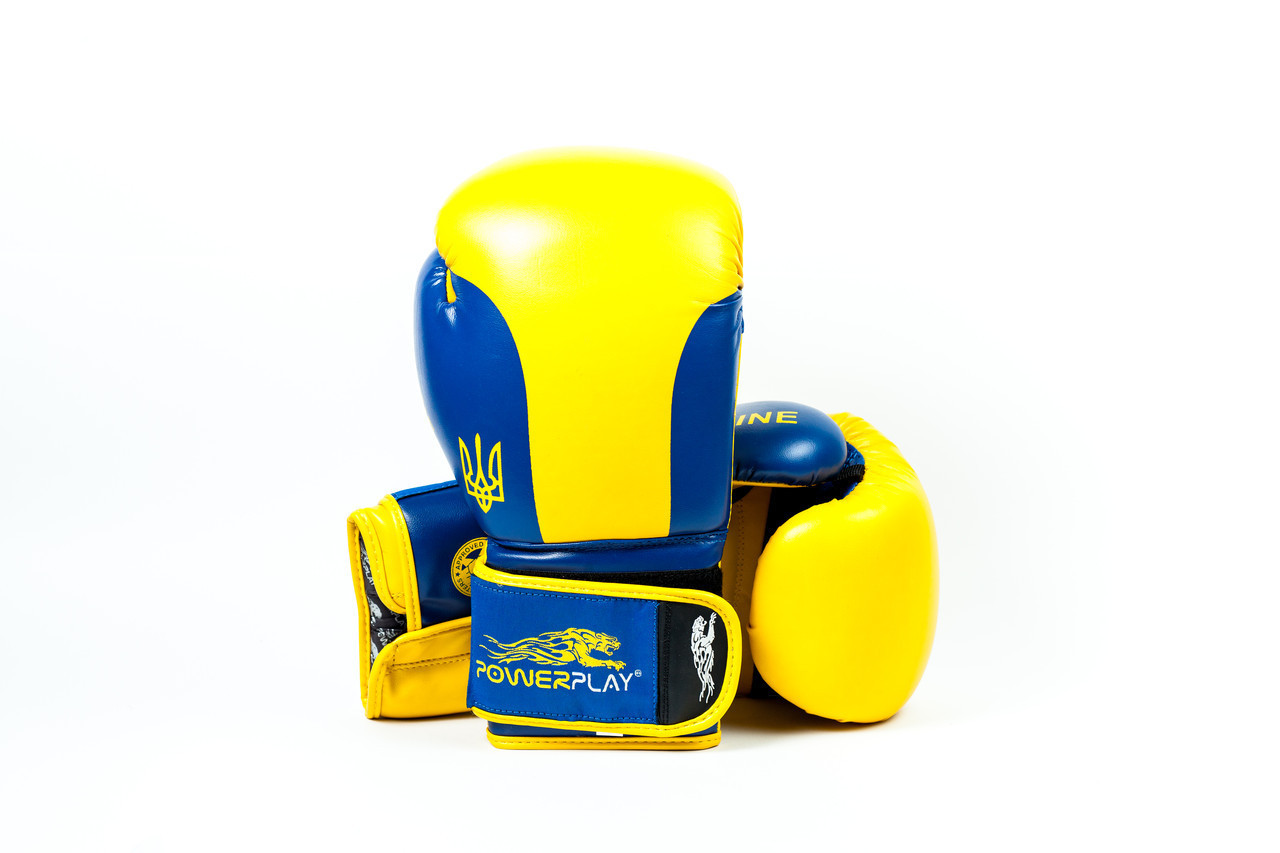 Боксерські рукавиці PowerPlay 3021 Ukraine Жовто-Сині 12 унцій