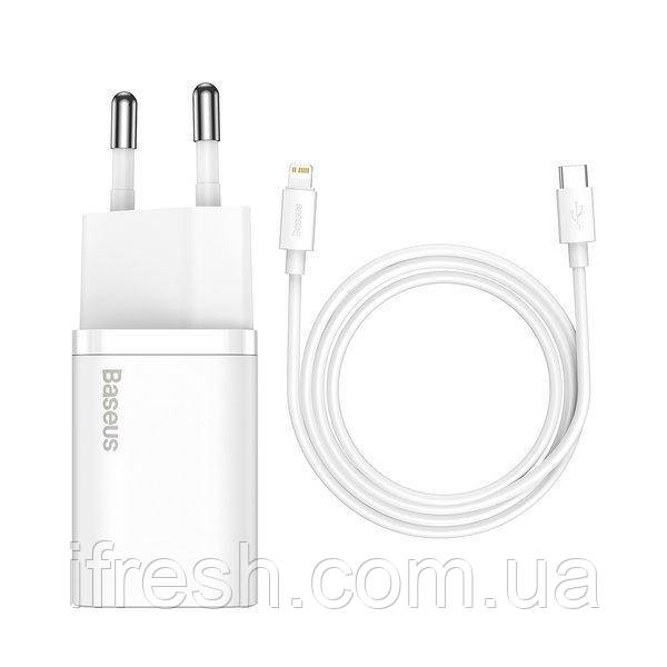 

Сеть ЗУ Baseus Super Si Quick Charger 20W+Cable Type-C to iP 1m, White (TZCCSUP-B02), Белый