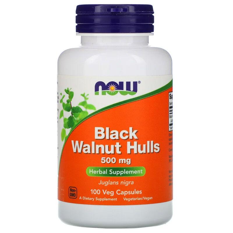 

Now Foods, Скорлупа черного грецкого ореха 500 мг, Black Walnut Hulls, 100 растительных капсул