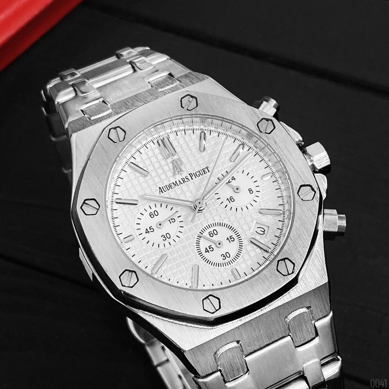 

Мужские наручные часы Audemars Piguet Royal Oak Chronograph Silver-White /Металлические часы ручные серые