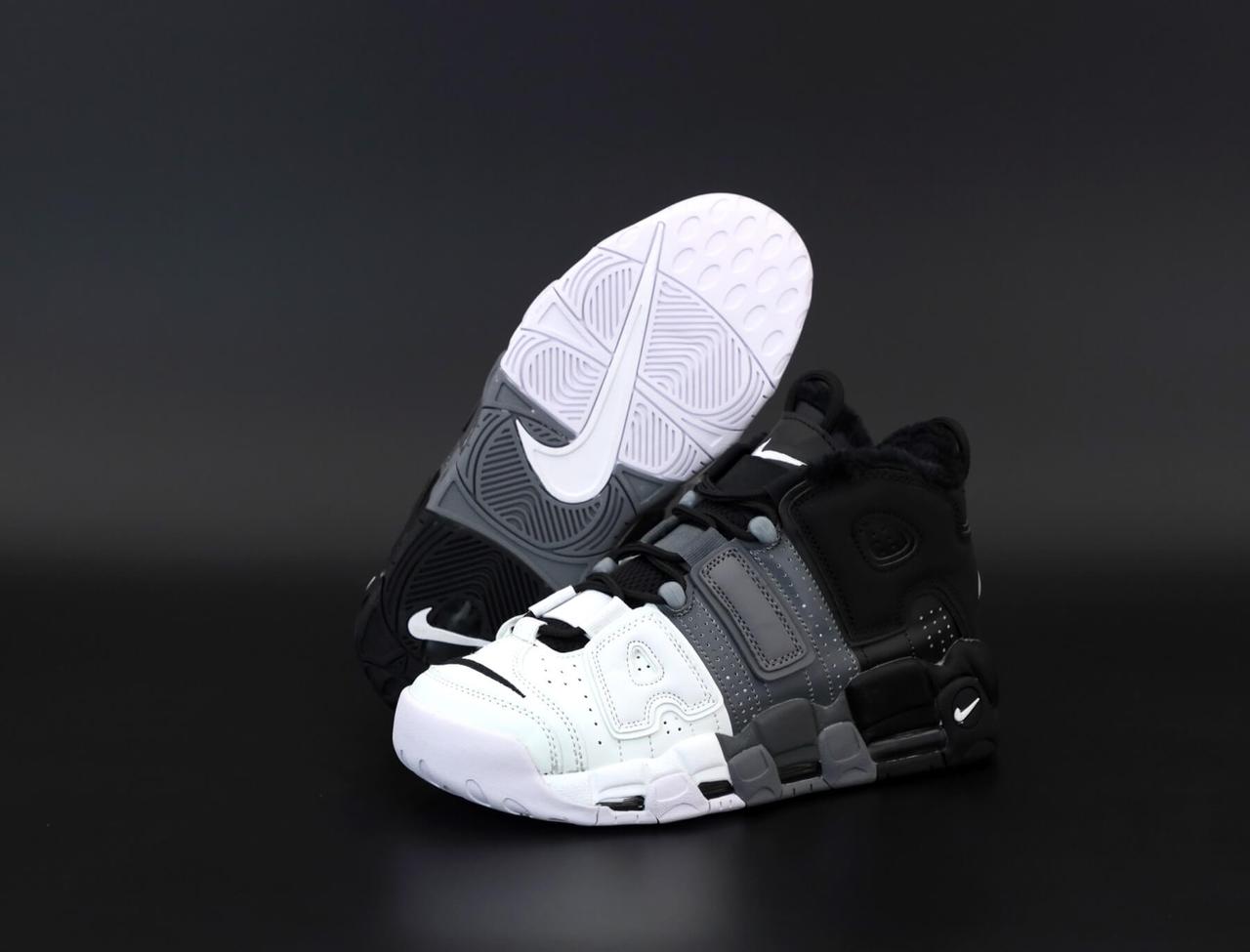 

Зимние кроссовки на меху Nike Air More Uptempo Black Grey White (Зимние высокие кроссовки Найк Аптемпо) Пена, 44, Черно-белый