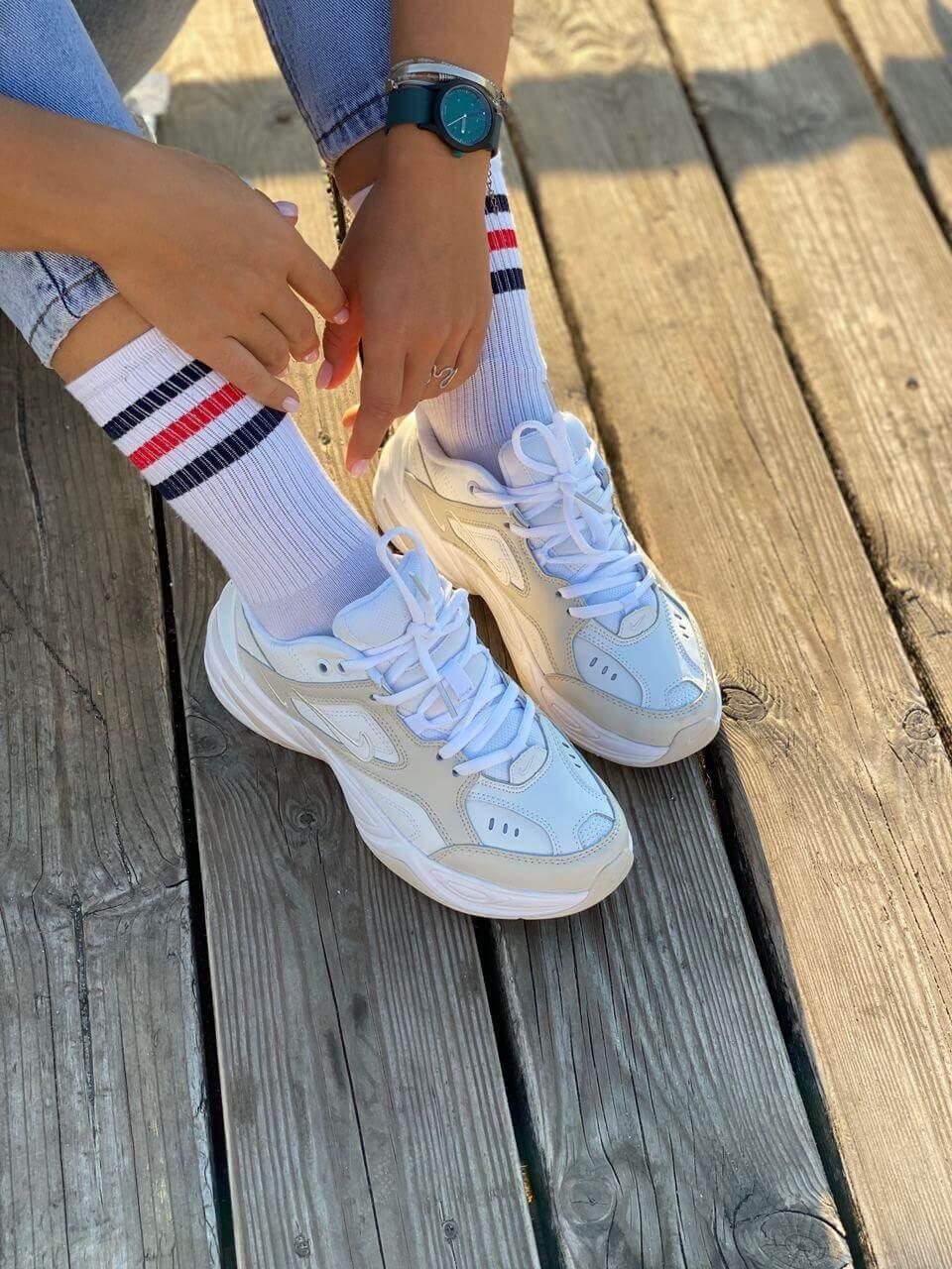 

Женские кроссовки Nike M2K Tekno белые с бежевым (Женские кроссовки Найк М2К кожаные белые с бежевым) 37, Белый