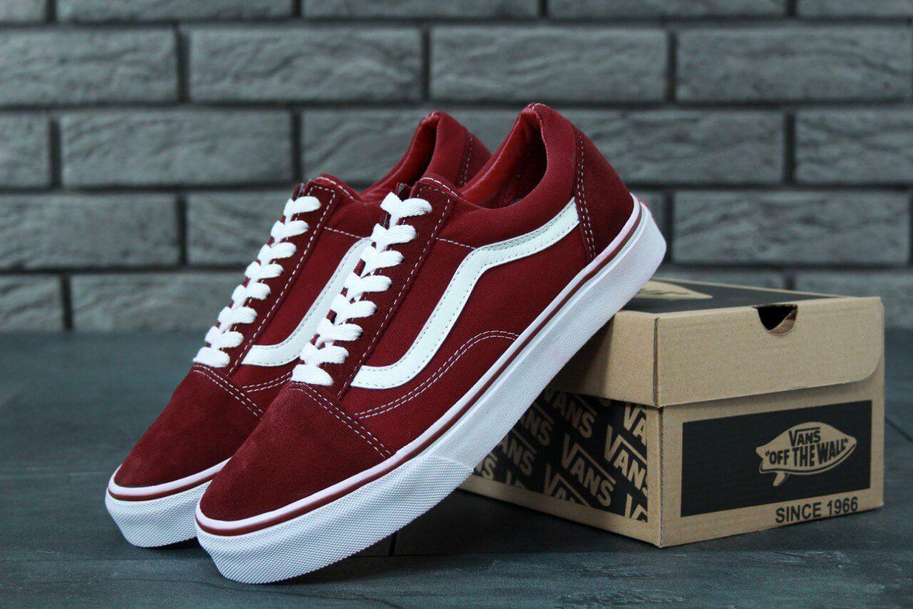 

Кеды Vans Old Skool Bordo (Ванс Олд Скул бордовые на белой подошве) мужские и женские размеры 37, Бордовый