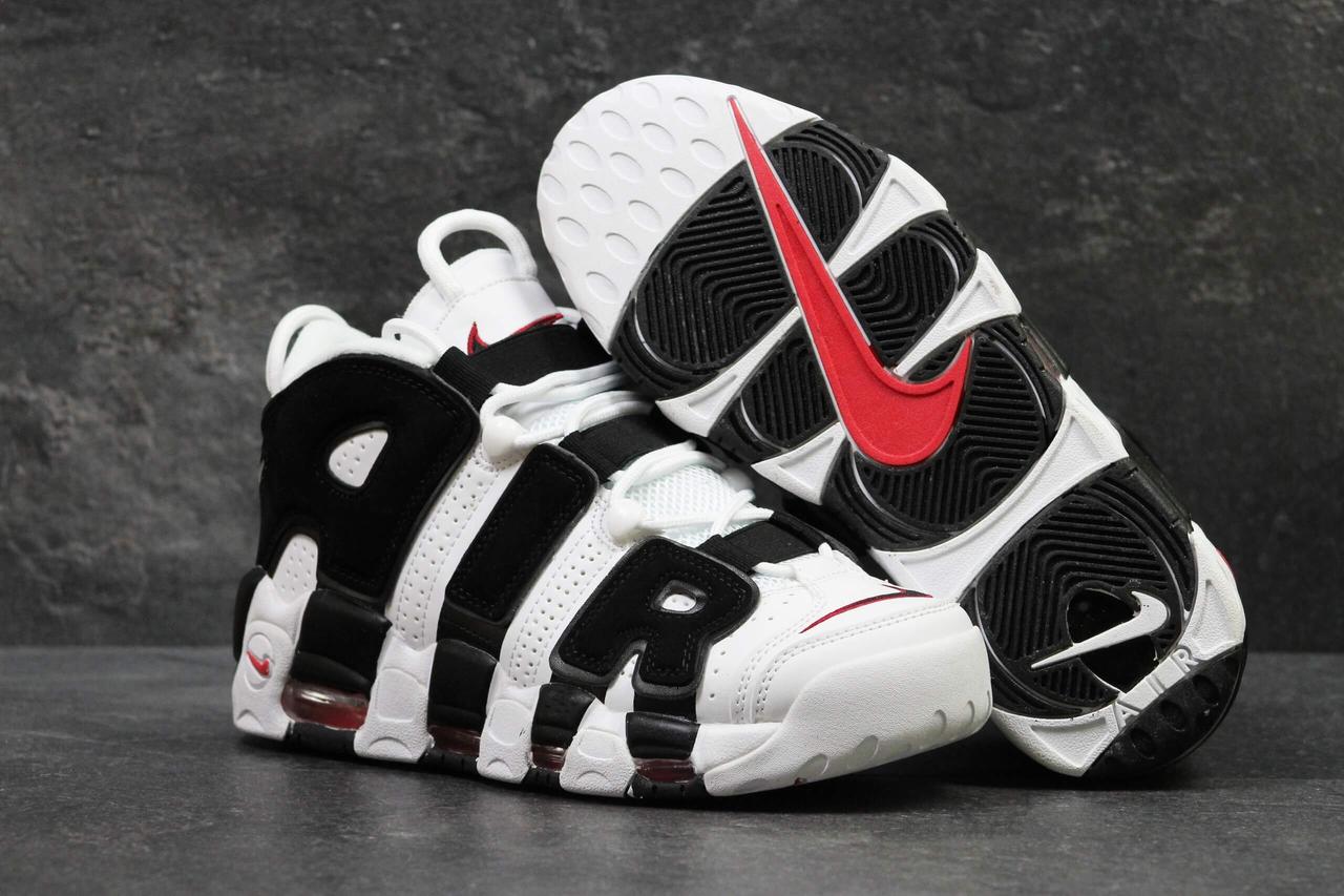 

Мужские кожаные высокие кроссовки Nike Air More Uptempo черно-белые, Черно-белый